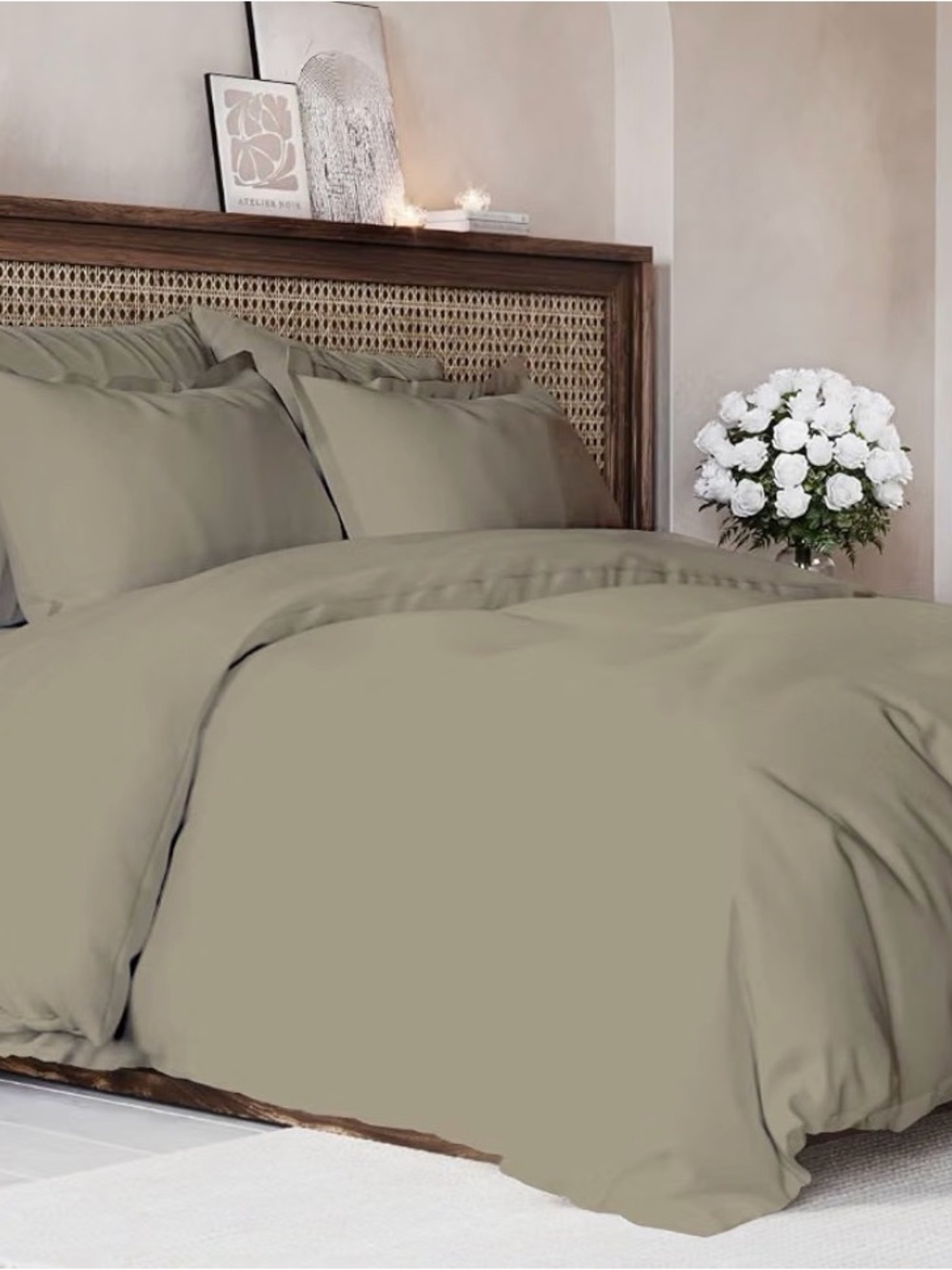 Premium Solid Duvet Cover Set in khaki